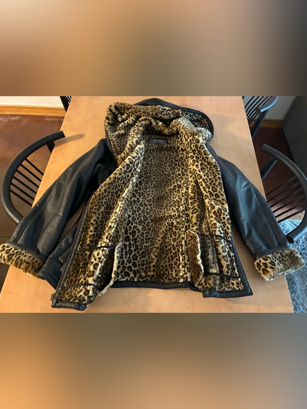 Wilsons Leather cheetah leopard fur lined real leather jacket